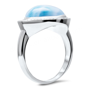 Unique Style Wholesale Jewelry 925 Sterling Silver Jewelry Natural Blue <b>Cushion</b> Shape Genuine Larimar Halo AAA+CZ <b>Ring</b> for Women - Product Image 3