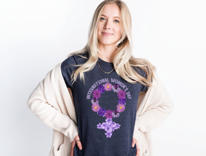 Maglietta Floreale per la Giornata Internazionale della Donna, Manica Lunga in Cotone, Collo Tondo, Casual, Primavera-Estate, Stampa su Jersey - Product Image 1