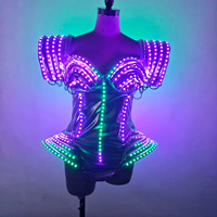 Combinaison Métallique Lumineuse à LED RGB, Tenue Sculptée à Épaules Bouffantes, Costume Lumineux pour Danseuse GOGO de Boîte de Nuit et Défilé Scénique
