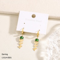 Bijoux pour femmes élégants et luxueux, tendance vintage, plaqués or 18 carats, acier inoxydable 304, boucles d'oreilles pendantes en zircon en forme de feuille
