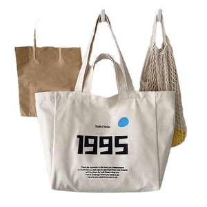 Custom Print Logo Letter Pattern Folding Style Extra Large Shopping White Canvas <b>Tote</b> <b>Bag</b> with Long Shoulder Strap Pocket <b>Zipper</b> - Product Image 1