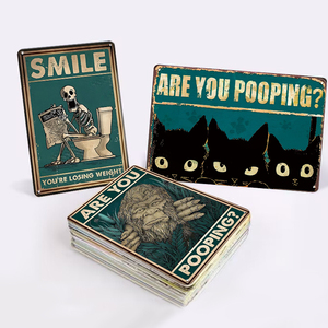 Fábrica al por mayor Vintage Black Cat Baño Decoración Carteles de chapa Are You Pooping Placas de metal para baño Baño Amantes de los gatos - Product Image 1