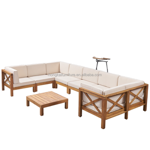 Ensemble de canapés d'extérieur en teck résistant aux intempéries en forme de L pour hôtels, villas, cours, parcs, mobilier de jardin multi-usages - Product Image 6