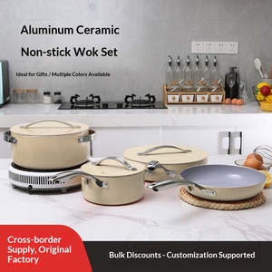 Ensemble de casseroles en aluminium à fond à induction, revêtement céramique antiadhésif, wok, poêle à frire, casserole à lait, 7 pièces, ensemble de casseroles, fabrication d'usine - Product Image 2