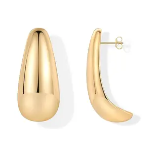 New Arrivals 14K Gold Plated Brass Statement Chunky Drop Dangle Earrings Teardrop Half Huggie Hoop Earrings For Women