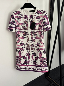 Abito da Donna con Stampa <span class=keywords><strong>Retrò</strong></span>, Collo Tondo, Manica Corta, Nuovo <span class=keywords><strong>Stile</strong></span> Casual Decorato con Diamanti per Occasioni di Festa, Tutte le Stagioni - Product Image 1