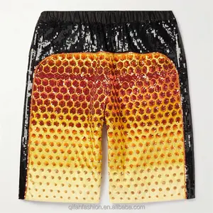 Custom wide leg panelled canvas sequins shorts for men