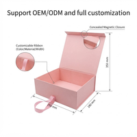 Ensemble d'emballage cadeau rose de luxe sur mesure, boîte rigide pliable avec fermeture magnétique et ruban en satin