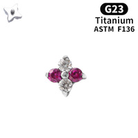 G23 Titanium Alloy Plant Vierklaverblad Mini Stud Oorbellen voor oorcartilage, flat-bottom lip piercing