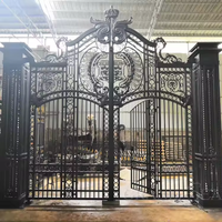 Portes coulissantes en fer forgé de luxe pour la sécurité du jardin, conception de grille double, portail d'entrée principal, portails en fer forgé