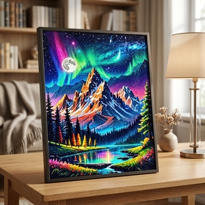 Kits de Pintura de Diamantes con Diseño de Aurora, Luna, Montaña, Árboles y Paisajes, para Adultos, Arte Moderno para Pared - Product Image 1