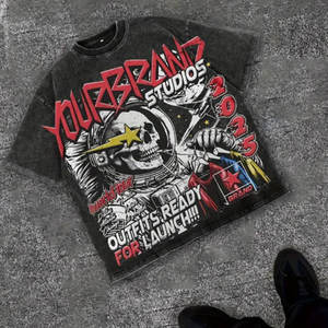 เสื้อยืดผ้าฝ้ายฟอกสีทรงหลวมวินเทจสำหรับผู้ชาย Y2K สไตล์สตรีทฮิปฮอปยูนิเซ็กส์ - Product Image 3