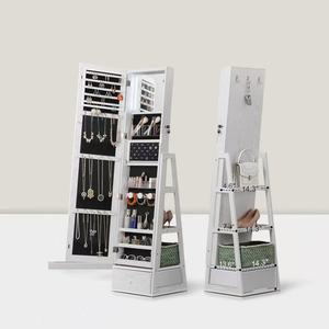 Freestanding Modern Handmade Aluminum Wood Framed Rotating <b>Storage</b> Organizer Vanity Closet Bedroom Jewelry <b>Mirror</b> Cabinet Full - Product Image 4