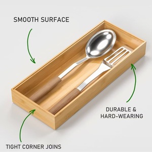 Bamboo Drawer Organizer Rectangular Stackable <b>Storage</b> <b>Box</b> For Tableware Silverware Tray <b>Kitchen</b> Drawer Organizers - Product Image 3