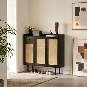<span class=keywords><strong>Armoire</strong></span> à chaussures Bowen Nordic Mid-Century Wabi-Sabi Design en bois massif et rotin, écologique, durable, 6 étagères, capacité 36-49 paires - Product Image 2