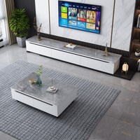 Ensemble table basse et meuble TV extensible en pierre frittée brillante moderne, éco-responsable, style italien de luxe léger, armoire murale pour petits espaces