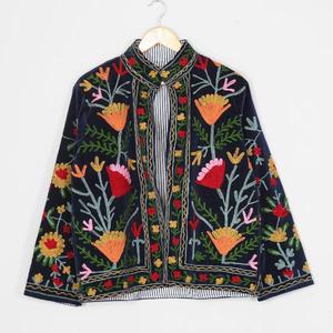 Premium <b>Women</b> <b>Velvet</b> Suzani <b>Jacket</b> Bohemian Floral Embroidered Handmade Boutique Designer Coat Custom Wholesale Manufacturer OEM - Product Image 4