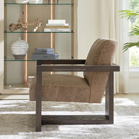 Fauteuil d'appoint vintage américain en cuir véritable et bois massif, vente en gros directe usine, pour salon et bureau