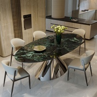 Table à manger ovale en pierre frittée avec 4 chaises et pieds robustes en acier au carbone pour hôtel, villa, maison et restaurant, usage quotidien