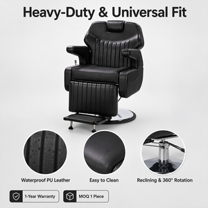 Sillón de <span class=keywords><strong>Barber</strong></span>ía Moderno de Lujo en Acero Inoxidable Negro, Hidráulico, Reclinable, Resistente, Profesional para Salón de Belleza y Peluquería - Product Image 3