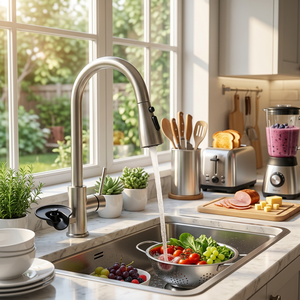 Single Handle Kitchen Faucet + cup washer Pull Out <b>Spray</b> 304 Stainless Steel Deck <b>Mounted</b> Minimalist Design - Product Image 2