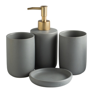 Casualpure Ceramic Four-Piece <b>Bathroom</b> Set with Plastic Mouthwash and Toothbrush Cups Toilet Supplies - Product Image 1