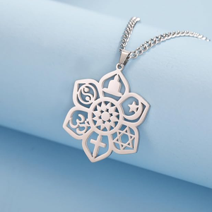Collier Pendentif Yoga Inspire Coexist Fleur de Lotus Om Croix Étoile Lune <span class=keywords><strong>David</strong></span> Yin Yang pour Femmes et Hommes, Cadeau Spirituel Religieux - Product Image 1