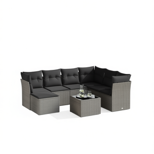 Conjunto de Sofás Modulares de Jardín en Poliratán Gris, 6 Plazas, Muebles de Exterior de Diseño Contemporáneo - Product Image 1