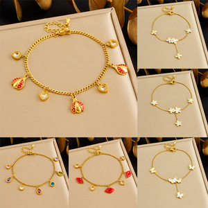 Fashion Charm Bracelets Stainless Steel Gold Tone Butterfly Flower Lip Pendant Women's Jewelry Gift Accessory - Product Image 1