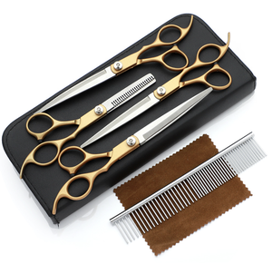 스테인레스 스틸 애완 동물 헤어 미용 가위 5 개 세트 빗 개 고양이 미용 키트 애완 동물을위한 전문 가위 - Product Image 5