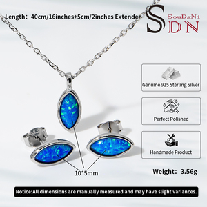 Parure de bijoux fantaisie en argent S925 avec opale bleue, ensemble 2 pièces assorti, accessoire cadeau tendance pour <span class=keywords><strong>femme</strong></span> - Product Image 4