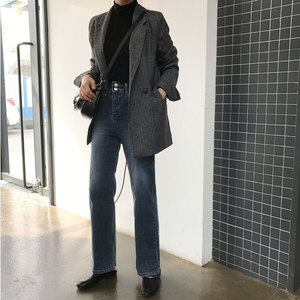 Liu Ming tren musim gugur 2024 wanita kasual panjang longgar kotak-kotak jaket Formal wanita kantor mantel luar - Product Image 6