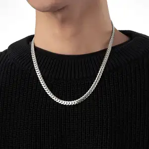 hot selling Stainless steel Cuban link chain necklace silver men's fashion hip hop choker necklace
