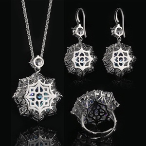 Elegant Eco-friendly Copper Flower Jewelry <b>Set</b> 14MM Rose Cut Floral Necklace <b>Earrings</b> Ring Matching 3PCS <b>Set</b> for Women - Product Image 3