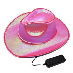 Bán Hot Led màu hồng mũ cao bồi EL ánh sáng lên mũ cho Đảng trang trí