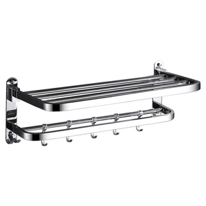 Folding Towel Rack 304 Stainless Steel <b>Bathroom</b> Storage Shelf With <b>Hooks</b> Foldable Multifunctional No Drilling Required - Product Image 5