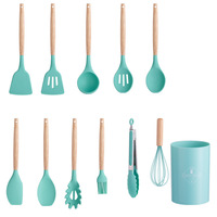 Gadgets de cuisine avec manche en bois de 12 pièces Ensemble de ustensiles de cuisine en silice personnalisés en silicone pour cuisson maison