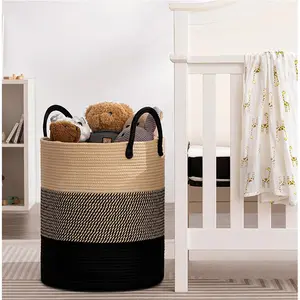 Handmade Foldable Cotton Rope Basket Woven Baby Kids Laundry Basket Toy Clothes Storage Container Large Baskets For Gifts