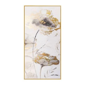 Peinture à l'huile peinte à la main, fleur de lotus abstraite, cadre doré, rectangle, art mural moderne de luxe léger pour entrée et couloir - Product Image 5