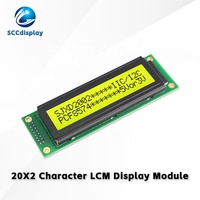 Layar LCD Standar Tinggi JXD2002A-IIC STN Antarmuka IIC/I2C Positif Kuning dengan Lampu Latar Modul Tampilan LCM Matriks Titik 20*2