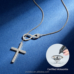 Perhiasan Fashion Kristen Religius Perak 925, Kalung Liontin Salib Infinity & Iman Harapan Berhiaskan Moissanite Bulat untuk Wanita - Product Image 1