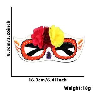 Nuova maschera messicana a mezza faccia per adulti e bambini, per il Giorno dei Morti, con fiori e occhiali per foto - Product Image 5