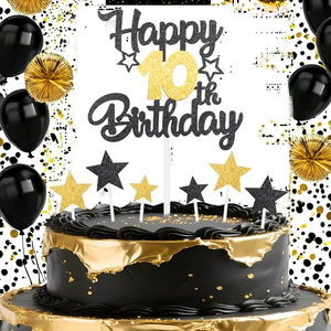 Decorazioni per Torta Personalizzate <span class=keywords><strong>di</strong></span> Lusso in Nero e Oro per 10° <span class=keywords><strong>Compleanno</strong></span>, Design Glitterato '<span class=keywords><strong>Buon</strong></span> 10° <span class=keywords><strong>Compleanno</strong></span>' per Feste Unisex - Product Image 2