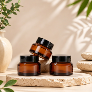 Tarros de Crema de Vidrio Esmerilado Ámbar Verde de 15g, 30g, 50g con Tapas Negras/de Madera, Envases Cosméticos Vacíos para Crema Facial, Loción, Cuidado de la Piel - Product Image 4
