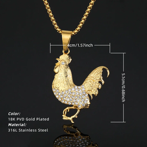 Collier Coq de <span class=keywords><strong>Paris</strong></span>, France, plaqué or 18 carats, titane, acier inoxydable, pendentif Gaul Chicken, strass, broche, chaîne, <span class=keywords><strong>bijoux</strong></span> - Product Image 5