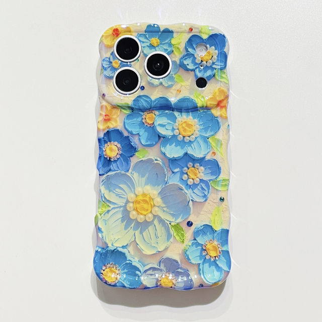 Blue Light IMD Case with Oil Painting Flower Pattern and Twisted Edges Precision Holes for iPhone 17 Pro Max Series