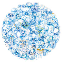 50 autocollants bleus en forme de nœud, transparents, oniriques, étanches, pour la décoration de carnets, de albums photo et de coques de téléphone