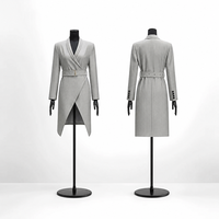 Blazer gris à rayures fines pour femme, style châle, manches longues, manteau portefeuille avec ceinture et poignets boutonnés, idéal pour le bureau et les affaires, vente en gros