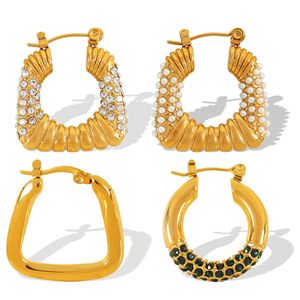 Pendientes de Aro Modernos Geométricos Chapados en Oro de 18K con Incrustaciones de Zirconia en Acero de Titanio para Fiesta - Product Image 5