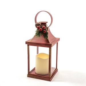 LANTERNE EN PLASTIQUE ROUGE AVEC CANDELAIRE LED 10,5X10,5 H.22CM - Product Image 1